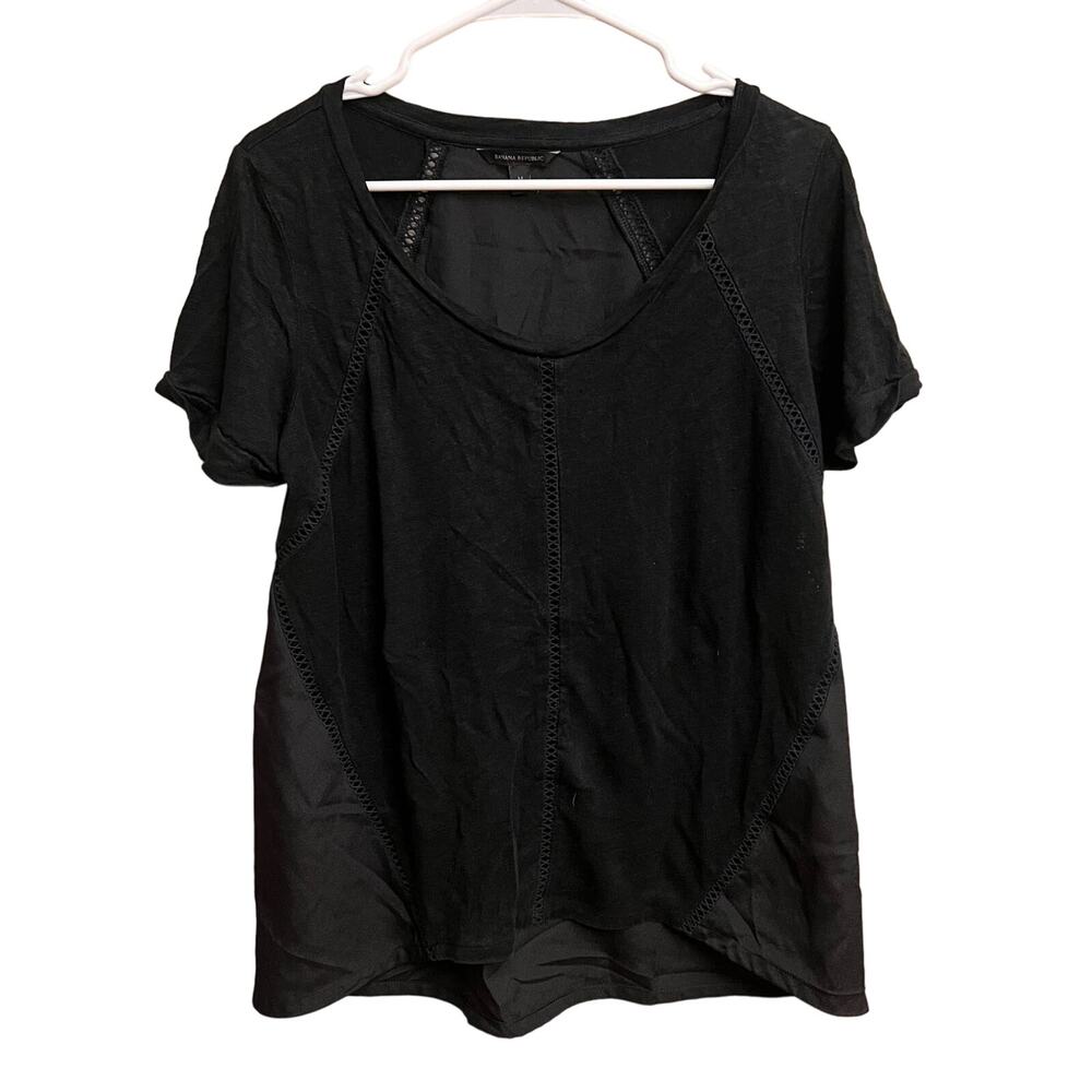 Banana Republic Slub Black Dual Linen Short Sleeve Shirt Crew Neck Size Medium
